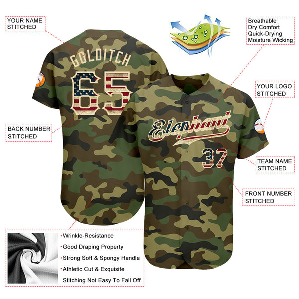 Custom Camo Vintage USA Flag-City Cream Authentic Salute To Service  Baseball Jersey