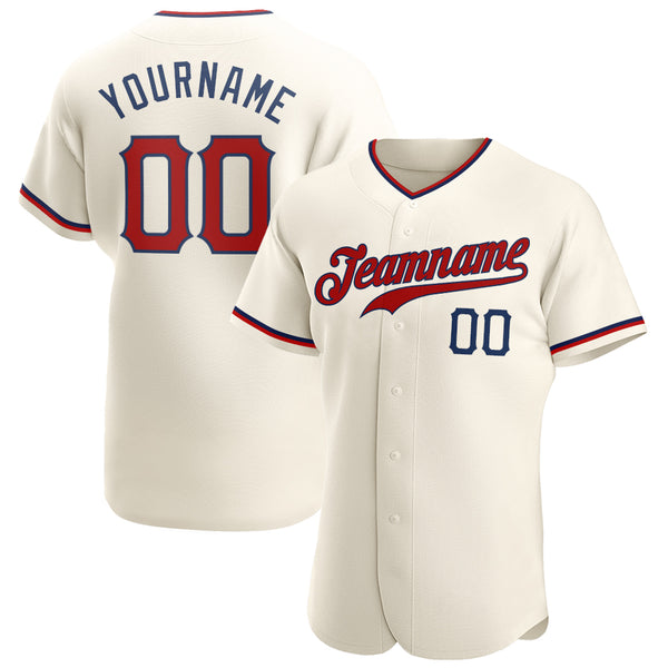 Custom Team Navy Baseball Authentic Cream Jersey Red