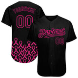 Custom Black Hot Pink 3D Pink Ribbon Breast Cancer Awareness Month Women Health Care Support Authentic Baseball Jersey