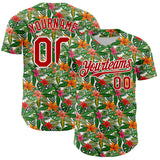 Custom White Red 3D Pattern Design Tropical Flower Authentic Baseball Jersey