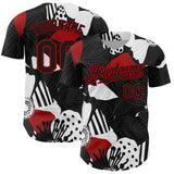 Custom Black Red-White 3D Pattern Design Flower Authentic Baseball Jersey