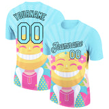 Custom Ice Blue Black 3D Pattern Design Smile Emoji Performance T-Shirt