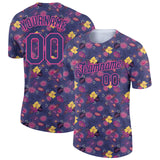 Custom Navy Pink 3D Pattern Design Flower Performance T-Shirt