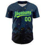 Custom Navy Neon Green-Blue 3D Halloween Authentic Baseball Jersey