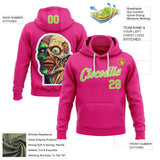 Custom Stitched Hot Pink Neon Green-White 3D Halloween Sports Pullover Sweatshirt Hoodie