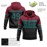 Custom Stitched Black Teal-Crimson Line Sports Pullover Sweatshirt Hoodie