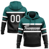 Custom Stitched Black White-Teal Line Sports Pullover Sweatshirt Hoodie