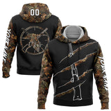 Custom Stitched Black White-Camo 3D Duck Gun Hunting Sports Pullover Sweatshirt Hoodie