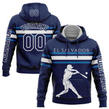 Custom Stitched Navy Blue-White 3D El Salvador El Salvadoran Flag Sports Pullover Sweatshirt Hoodie