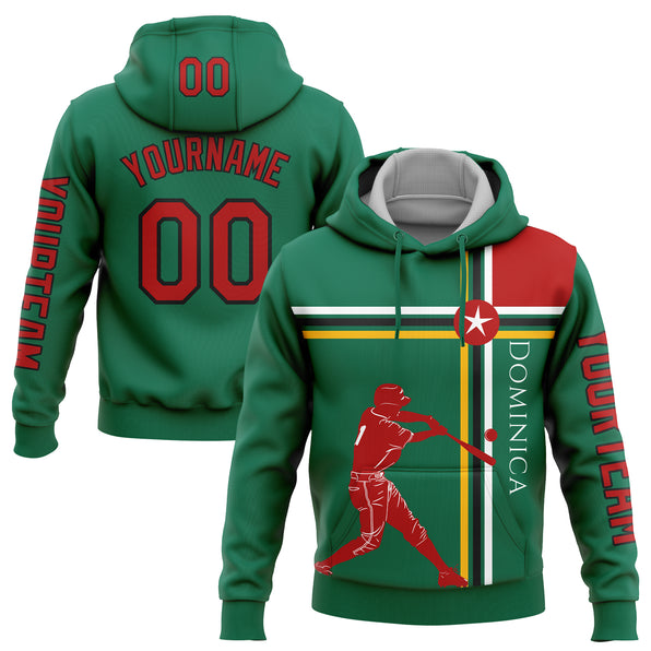 Custom Stitched Kelly Green Red Gold-Black 3D Dominic Dominican Flag Sports Pullover Sweatshirt Hoodie