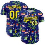 Custom Royal Light Yellow-Black 3D Funny Christmas Authentic Baseball Jersey