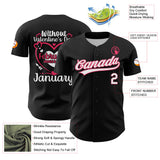 Custom Black White-Neon Pink 3D Love Heart Valentine's Day Authentic Baseball Jersey