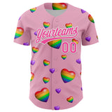 Custom Light Pink Pink-White 3D Love Heart Valentine's Day Authentic Baseball Jersey