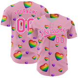 Custom Light Pink Pink-White 3D Love Heart Valentine's Day Authentic Baseball Jersey