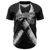 Custom Black White 3D Skin Cancer Ribbon Authentic Baseball Jersey