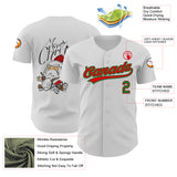 Custom White Fire Red-Grass Green 3D Funny Christmas Authentic Baseball Jersey