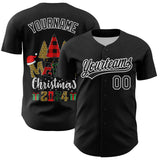 Custom Black White 3D Funny Christmas Authentic Baseball Jersey