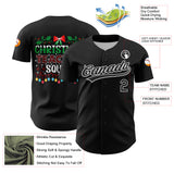 Custom Black Kelly Green-Red 3D Funny Christmas Authentic Baseball Jersey