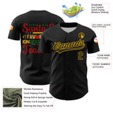 Custom Black Gold Kelly Green-Red 3D Funny Christmas Authentic Baseball Jersey