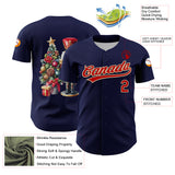 Custom Navy Red-Cream 3D Funny Christmas Authentic Baseball Jersey