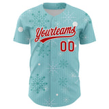 Custom Ice Blue Red-Kelly Green 3D Funny Christmas Authentic Baseball Jersey