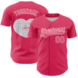 Custom Neon Pink White 3D Love Heart Valentine's Day Authentic Baseball Jersey