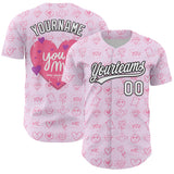 Custom Light Pink White-Black 3D Love Heart Valentine's Day Authentic Baseball Jersey