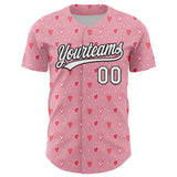 Custom Light Pink White-Black 3D Love Heart Valentine's Day Authentic Baseball Jersey