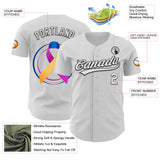 Custom White Purple Yellow Navy-Black 3D Bladder Cancer Ribbon Authentic Baseball Jersey