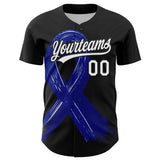 Custom Black White-Royal 3D Colorectal Cancer Ribbon Authentic Baseball Jersey