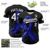 Custom Black White-Royal 3D Colorectal Cancer Ribbon Authentic Baseball Jersey