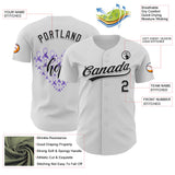 Custom White Black-Purple 3D Gastric Cancer Ribbon Authentic Baseball Jersey