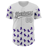 Custom White Purple-Black 3D Gynecological Cancer Ribbon Authentic Baseball Jersey