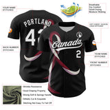 Custom Black White-Burgund 3D Head And Neck Cancer Ribbon Authentic Baseball Jersey