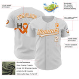 Custom White Bay Orange-Black 3D Kidney Cancer Ribbon Authentic Baseball Jersey