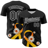 Custom Black Yellow-White 3D Childhood Cancer Gold Ribbon Authentic Baseball Jersey