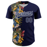 Custom Navy White 3D Tropical Hawaii Palm Tree And Bird Authentic Baseball Jersey