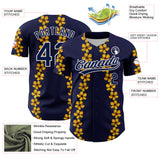 Custom Navy White 3D Tropical Hawaii Flower Authentic Baseball Jersey