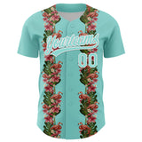 Custom Ice Blue White 3D Tropical Hawaii Plant And Flamingo Authentic Baseball Jersey