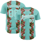 Custom Ice Blue White 3D Tropical Hawaii Plant And Flamingo Authentic Baseball Jersey