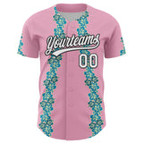 Custom Light Pink White-Black 3D Tropical Hawaii Flower Authentic Baseball Jersey