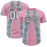 Custom Light Pink White-Black 3D Tropical Hawaii Flower Authentic Baseball Jersey