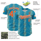 Custom Sky Blue Orange-White 3D Tropical Hawaii Jungle Leaves And Flower Authentic Baseball Jersey