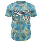 Custom Panther Blue White-Black 3D Tropical Beach Hawaii Flower Authentic Baseball Jersey