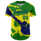 Custom Grass Green US Navy Blue-Light Yellow 3D Brazil Brazilian Flag Authentic Baseball Jersey