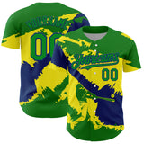 Custom Grass Green US Navy Blue-Light Yellow 3D Brazil Brazilian Flag Authentic Baseball Jersey