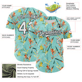 Custom Ice Blue White-Black 3D Hawaii Tropical Leaves Authentic Baseball Jersey