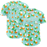 Custom Ice Blue Green-Bay Orange 3D St. Patrick's Day Shamrock Authentic Baseball Jersey