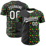 Custom Black Green-Bay Orange 3D St. Patrick's Day Shamrock Authentic Baseball Jersey