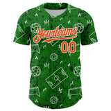 Custom Grass Green Orange-White Comic Doodle Ballgame 3D Pattern Design Authentic Baseball Jersey